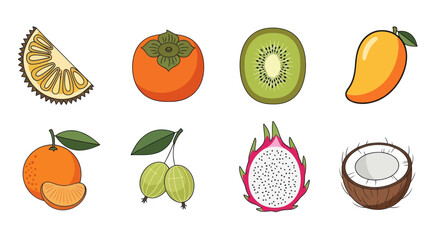 Assortment of vibrant fruit illustrations for healthy eating and design