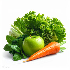 Green Apple Surrounded by Kale, Spinach, Lettuce, and Carrots for Healthy Eating Editorial Use