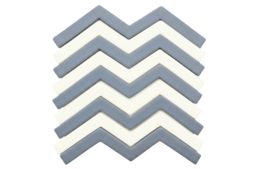 Pattern of alternating blue, gray, and white chevron tiles isolated on a transparent background