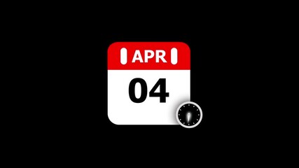 Calendar page showing April 4th with a clock icon on a black background