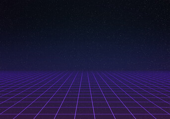 Ultraviolet light synthwave laser grid with space in background