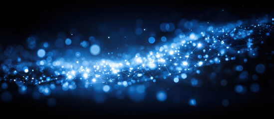 Fototapeta premium Abstract Blue Light Particles Against Dark Background with Bokeh Effect