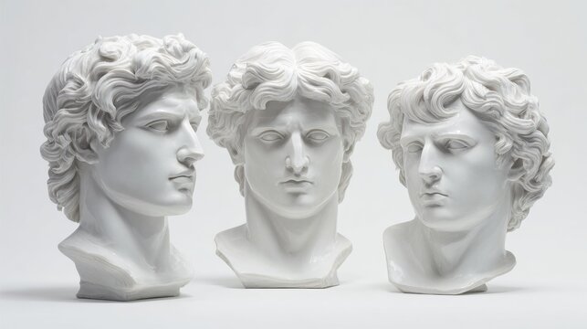 White classical busts display ancient male beauty