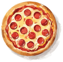 pepperoni pizza vector brush art illustration on a white background