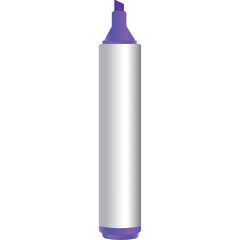 A silver highlighter marker with a purple cap and tip on a transparent background