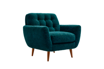 Luxurious teal velvet tufted armchair with tapered wooden legs