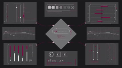 Animated screen filled with graphs depicting data processing - Powered by Adobe