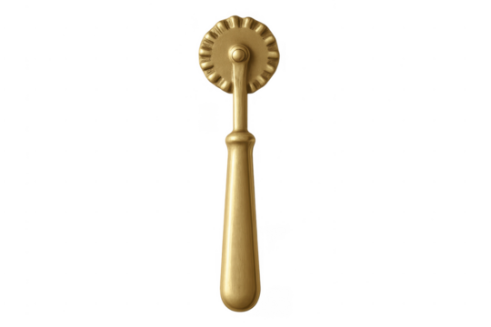 Golden pasta cutter baking tool isolated on transparent background