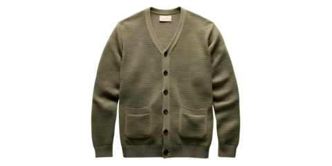 Stylish olive green cardigan with a unique abstract pattern