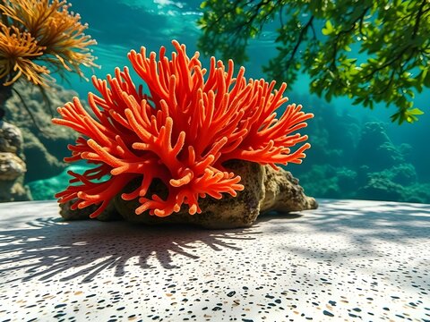 Vibrant Coral Reef Close-Up with Terrazzo Pattern and Natural Light