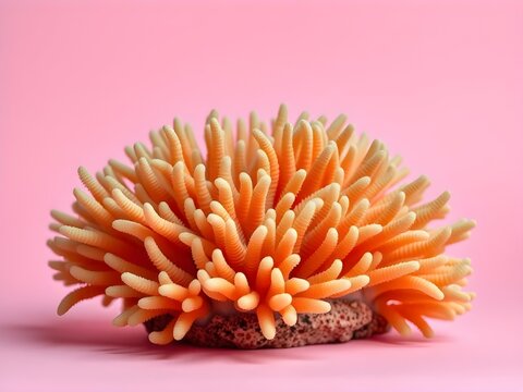 Vibrant Coral Reef Close-Up with Embossed Texture on Pastel Pink Background