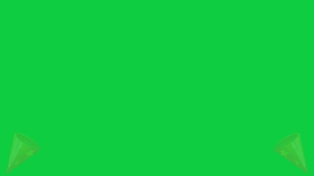 Celebration ribbons and confetti exploding on green screen for VFX and chroma key