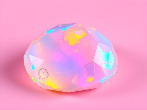 Colorful Opal Stone with Iridescent Play in Neon Cyberpunk Lighting