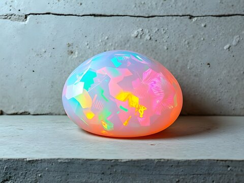 Colorful Opal Stone with Iridescent Play on Industrial Concrete Background