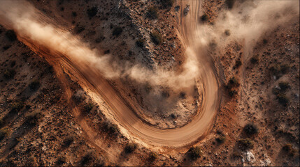 winding dirt road desert aerial view
