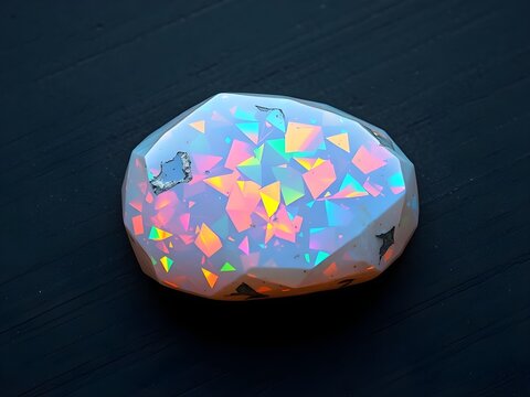 Colorful Opal Stone with Iridescent Play on Dark Slate Texture