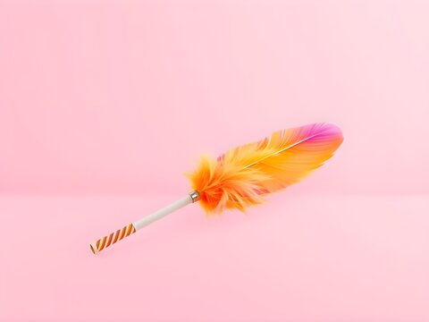 Colorful Feather Cat Toy Wand on Pastel Pink Background