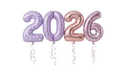 Year 2026 Balloon Celebration Festive Number Balloons on White, New Year's and Events Concept