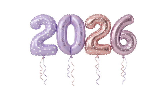 Year 2026 Balloon Celebration Festive Number Balloons on White, New Year's and Events Concept
