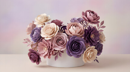 High-Resolution 4K Paper Flower Arrangement in Minimalist Container