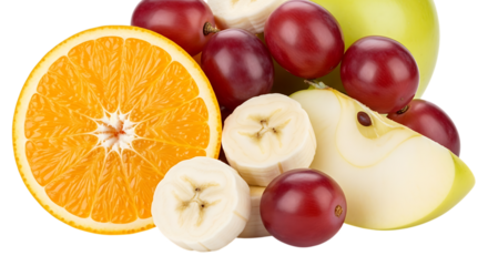 Fresh fruits mix isolated on transparent background, healthy eating concept