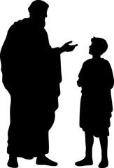 Ancient philosopher teaching a student silhouette for educational crafts