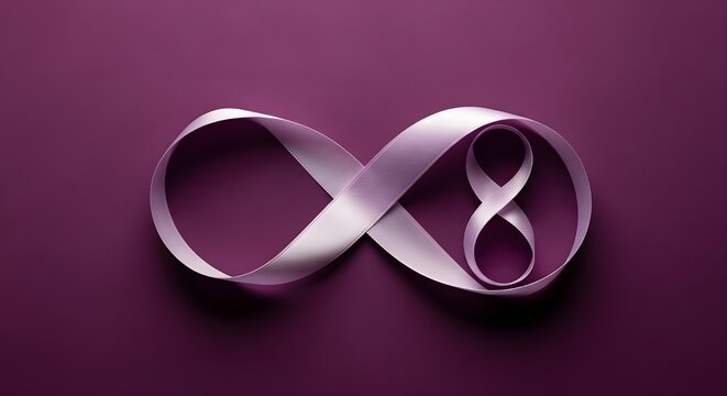 Infinity symbol made of ribbon on a purple background for international women's day celebration