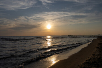 Obraz premium Seascape with sunset. Viareggio, Italy.