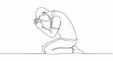 Man kneeling in prayer with hands clasped.