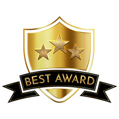 Golden shield with three stars and best award ribbon illustration