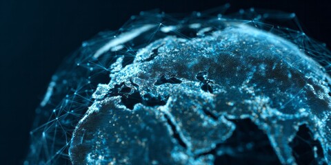 Illuminated digital representation of the planet showing a network of connections above Europe and Africa