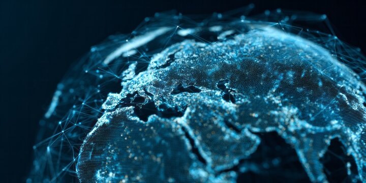 Illuminated digital representation of the planet showing a network of connections above Europe and Africa