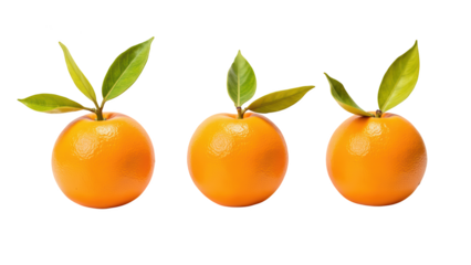 Fresh oranges with vibrant orange skin and green leaves arranged in row create cheerful and healthy display