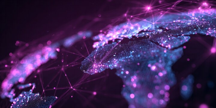 Digital representation of the globe illuminates interconnected data pathways across continents