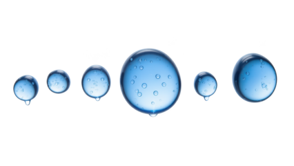 Clear water droplets varying sizes suspended blue tones high fidelity natural beauty freshness liquid texture isolated background