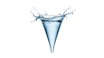 Splash of clear water forms cone shape, creating dynamic and refreshing visual. image captures essence of fluidity and movement