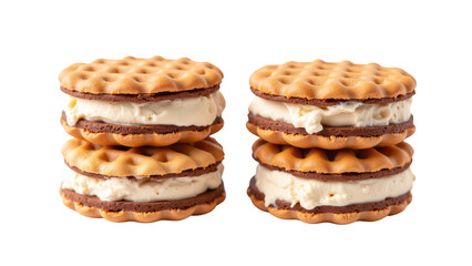 Delicious ice cream sandwiches stacked high, featuring crispy wafers and creamy filling, perfect for sweet treat