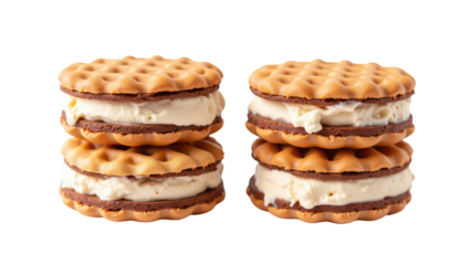 Delicious ice cream sandwiches stacked high, featuring crispy wafers and creamy filling, perfect for sweet treat
