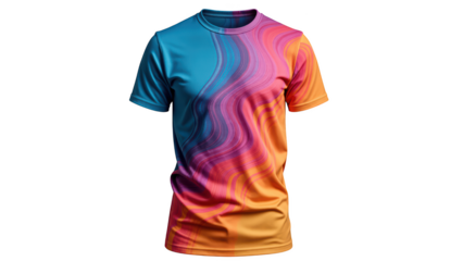 Vibrant t shirt featuring colorful abstract design with blue, pink, and orange waves, perfect for casual wear or artistic expression