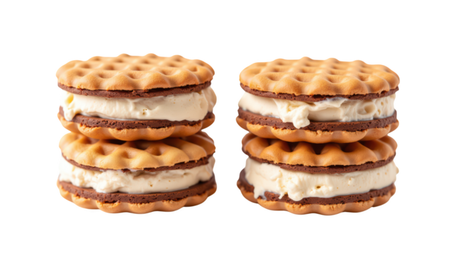 Delicious ice cream sandwiches stacked high, featuring crispy wafers and creamy filling, perfect for sweet treat