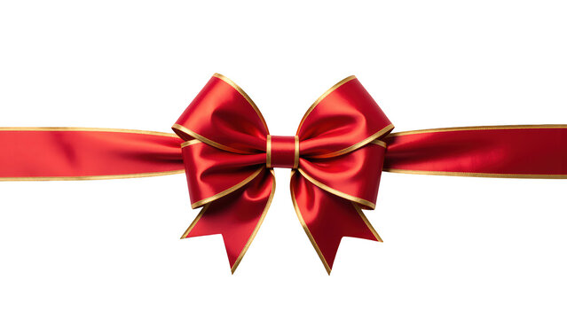 Vibrant red ribbon bow with golden edges, perfect for gift wrapping or decoration, exuding festive and celebratory feel