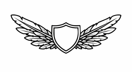 Obraz premium Classic winged shield insignia in a simple black and white line drawing style.