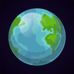A cartoon illustration of Earth on a dark background