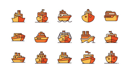 Collection of colorful boat icons for design and illustration projects