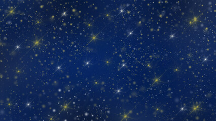 Blue Christmas Glitter Background with Sparkling Light Bokeh, Glowing Blue Holiday Sparkle Background with Stars and Bokeh