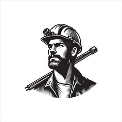A determined miner vector logo illustration, representing strength and hard work in the industry