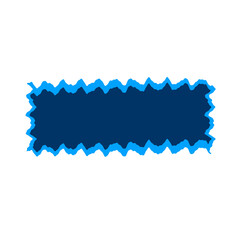 A dynamic dark blue abstract shape features an irregular light blue wavy border on a white background.