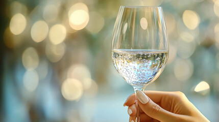 Dry January Theme with Festive Glass of Water for Alcohol Free Celebration Healthy Month