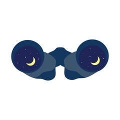 Flat Illustration of Binoculars Reflecting Moon and Stars