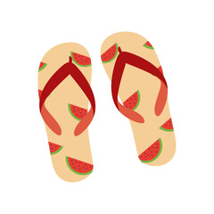 Flat Illustration of Tropical Pattern Flip Flops for Summer